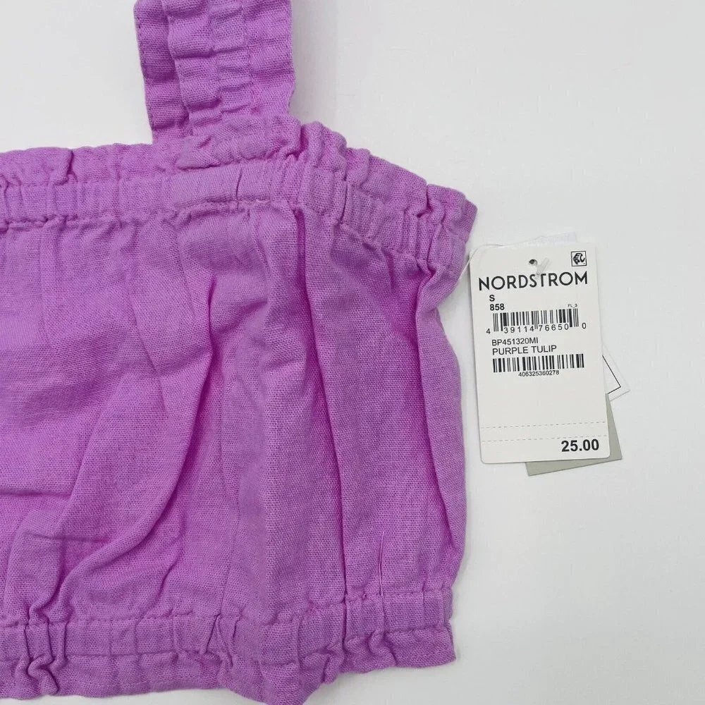 BP Womens Size Small Sleeveless Linen Gathered Crop Tank in Purple Tulip 305